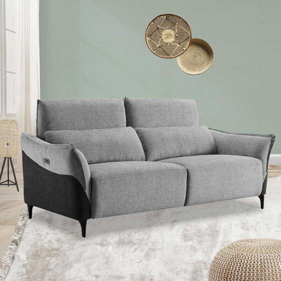 Canapé 3 places relax électrique Tissu Gris Clair/Anthracite - ORION - L 136 x l 90 x H 107 cm