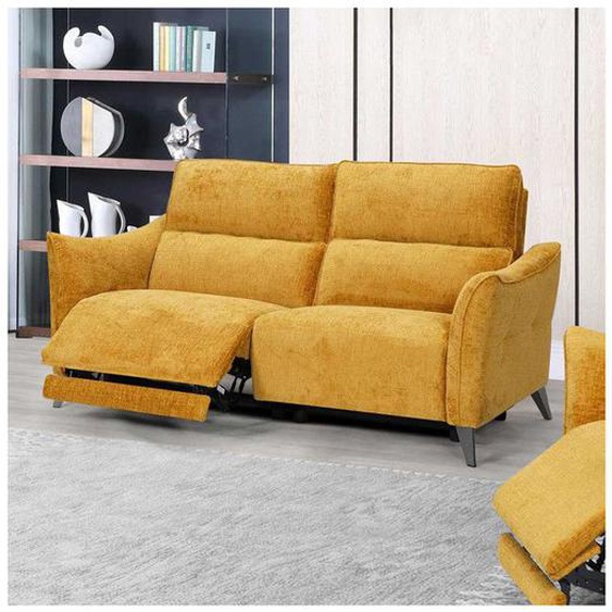 Canapé 3 places relax électrique Tissu jaune - CARINA - L 184 x l 98 x H 100 cm