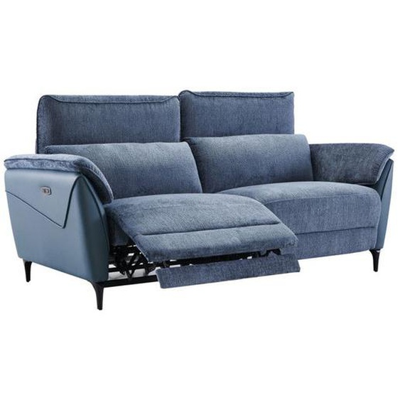 Canapé 3 places relax électrique Tissu/Simili cuir Bleu - CEPHEE - L 203 x l 88 x H 109 cm