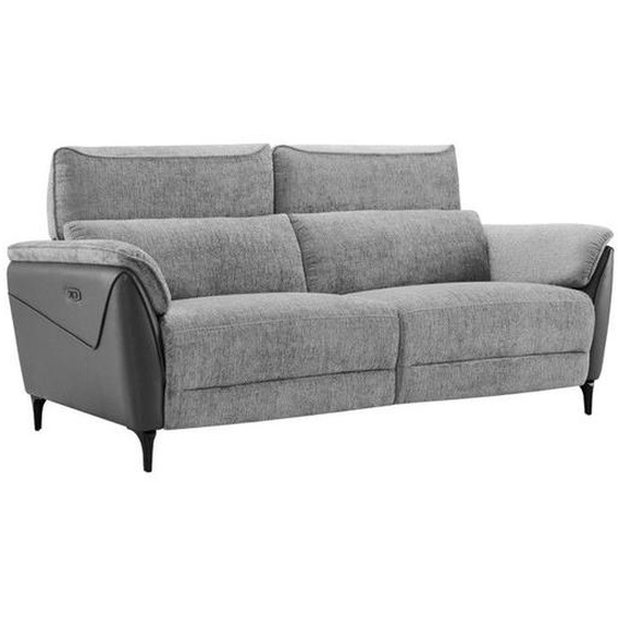 Canapé 3 places relax électrique Tissu/Simili cuir Gris - CEPHEE - L 203 x l 88 x H 109 cm