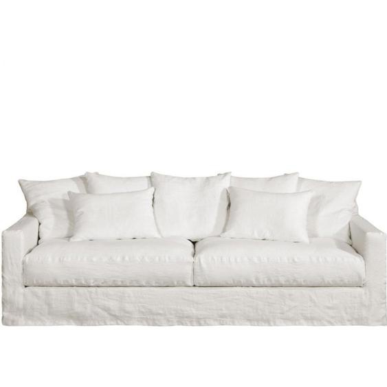 Canapé 4 places BONDUES 240cm tissu coton lin blanc déhoussable