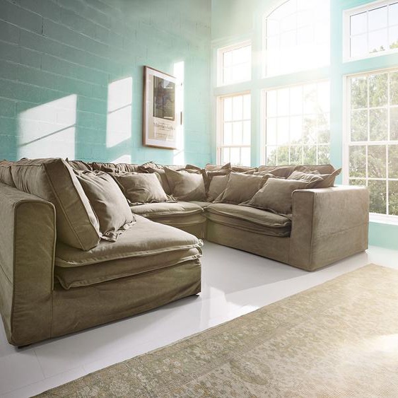 Canapé-à-enfiler Sharona 337x234 cm Marron avec coussins, Canapés panoramiques