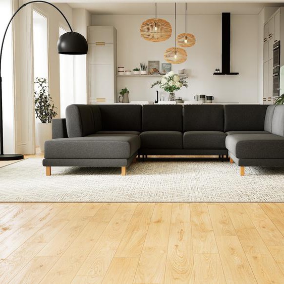 Canapé - Anthracite, modèle épuré, canapé pour salon, en tissu avec pieds personnalisables - 308 x 75 x 214 cm, modulable