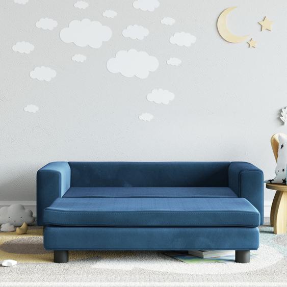 Canapé avec repose-pied pour enfants bleu 100x50x30 cm velours