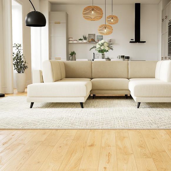 Canapé - Beige Crème, modèle épuré, canapé pour salon, en tissu avec pieds personnalisables - 268 x 75 x 214 cm, modulable
