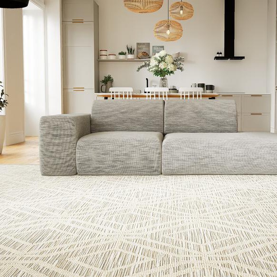 Canapé - Blanc Granite, forme arrondie, canapé bas et profond pour salon, en tissu sans pieds - 243 x 72 x 107 cm, modulable