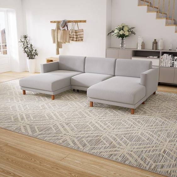Canapé - Blanc, modèle épuré, canapé pour salon, en tissu avec pieds personnalisables - 264 x 75 x 162 cm, modulable
