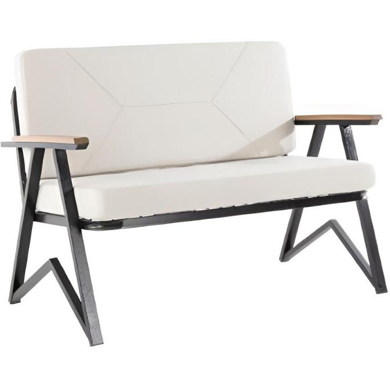 Canapé blanc, style moderne, structure en métal, accoudoirs en bois, grand canapé
