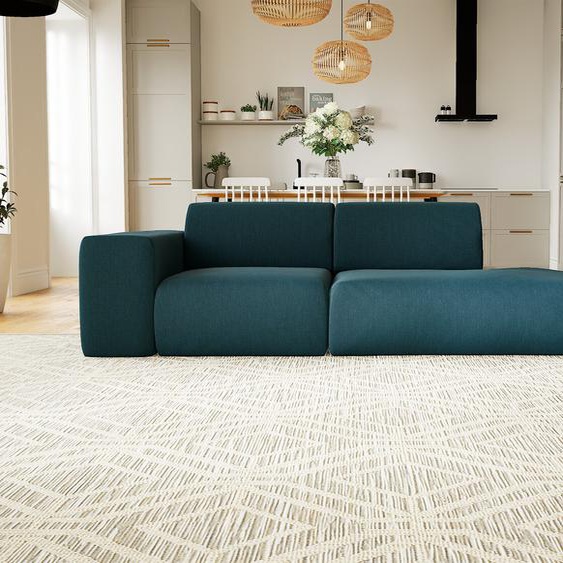 Canapé - Bleu Océan, forme arrondie, canapé bas et profond pour salon, en tissu sans pieds - 243 x 72 x 107 cm, modulable