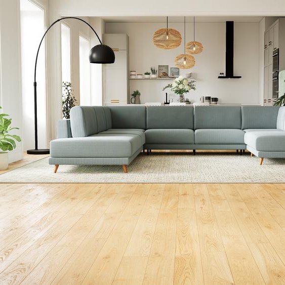 Canapé - Bleu Pigeon, modèle épuré, canapé pour salon, en tissu avec pieds personnalisables - 348 x 75 x 294 cm, modulable