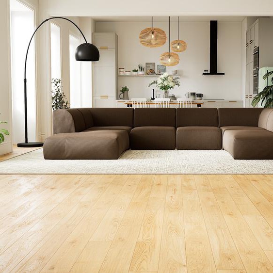 Canapé - Brun Café, forme arrondie, canapé bas et profond pour salon, en tissu sans pieds - 362 x 72 x 241 cm, modulable