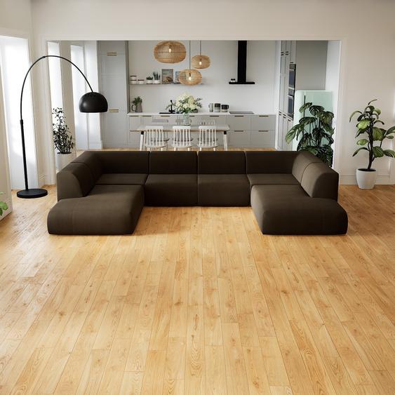 Canapé - Brun Café, forme arrondie, canapé bas et profond pour salon, en tissu sans pieds - 362 x 72 x 241 cm, modulable