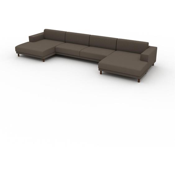 Canapé - Brun Gris, modèle épuré, canapé pour salon, en tissu avec pieds personnalisables - 448 x 75 x 162 cm, modulable