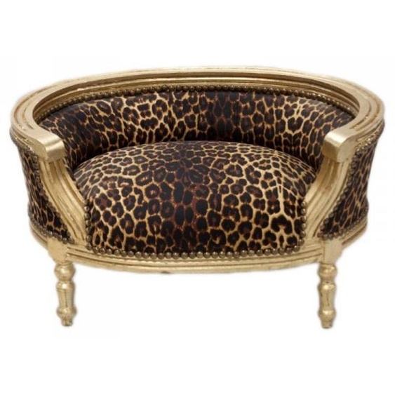 Canapé Casa Padrino Barock pour chiens et chats, motif léopard, couleur or, dimensions : 71,5 x 53 x 41 cm