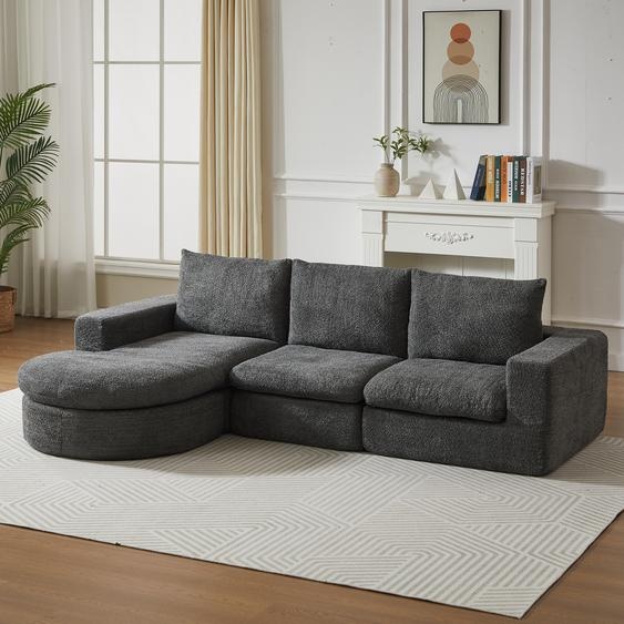 Canapé chenille, éléments incurvés, transat sans structure, canapé modulaire combinable en forme de L, rembourrage en mousse compressée, pas dassemblage requis, dimensions : 250 x 160 x 80 cm, couleur : gris