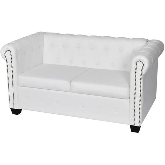 Canapé Chesterfield à 2 places cuir synthétique blanc