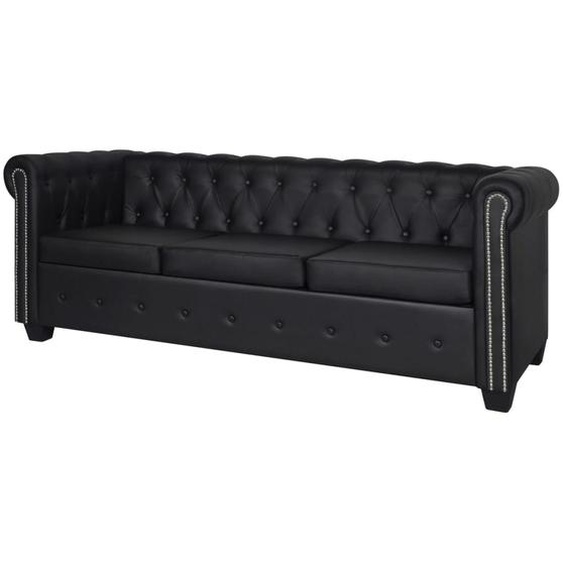 Canapé Chesterfield à 3 places cuir synthétique noir