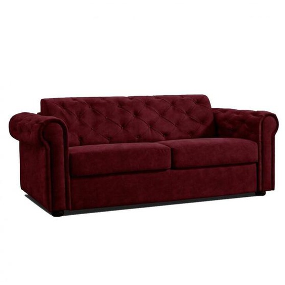 Canapé CHESTERFIELD convertible EXPRESS 140cm matelas 16cm polyurethane bordeaux