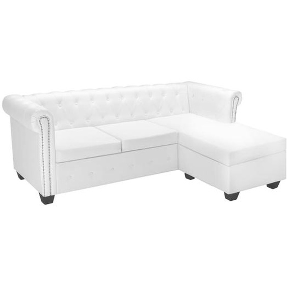 Canapé Chesterfield en forme de L cuir synthétique blanc