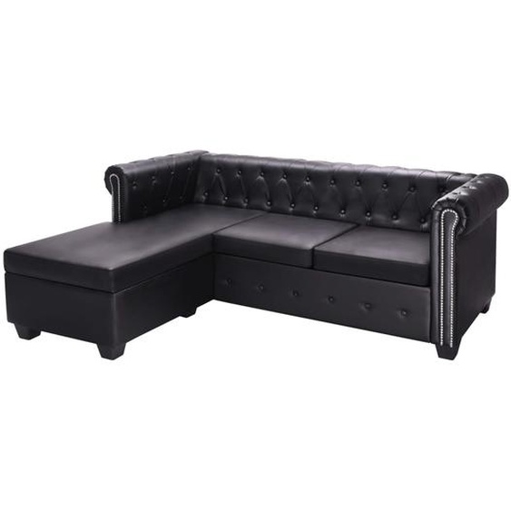 Canapé Chesterfield en forme de L cuir synthétique noir