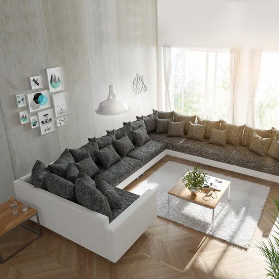 Canapé Clovis XXL blanc noir avec accoudoir ottoman droit, Design Canapés panoramiques, Couch Loft, Modulsofa, modular