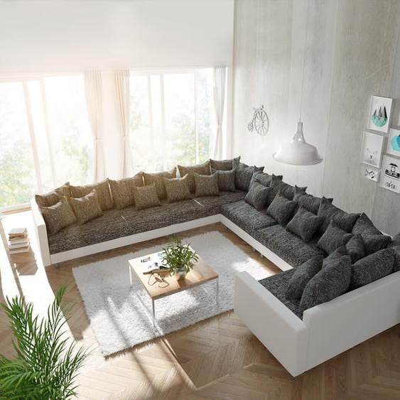 Canapé Clovis XXL blanc noir avec accoudoir ottoman gauche, Design Canapés panoramiques, Couch Loft, Modulsofa, modular