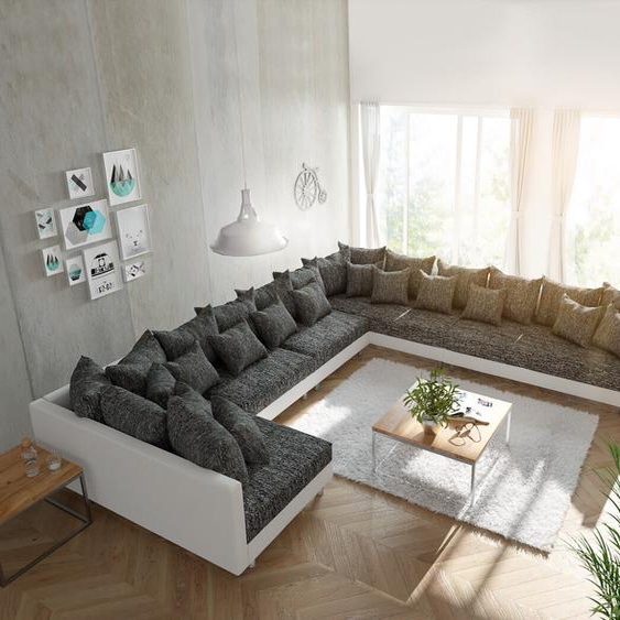 Canapé Clovis XXL blanc noir pouf à droite, Design Canapés panoramiques, Couch Loft, Modulsofa, modular