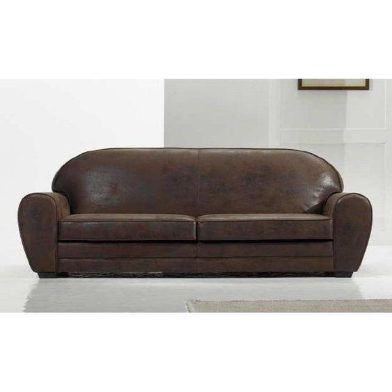 Canapé fixe  CLUB 3 places en microfibre marron vintage. MADE IN ITALY