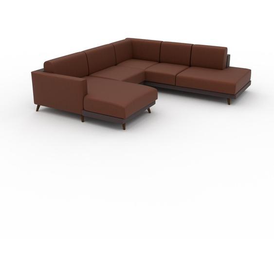 Canapé - Cognac, modèle épuré, canapé pour salon, en tissu avec pieds personnalisables - 254 x 75 x 267 cm, modulable
