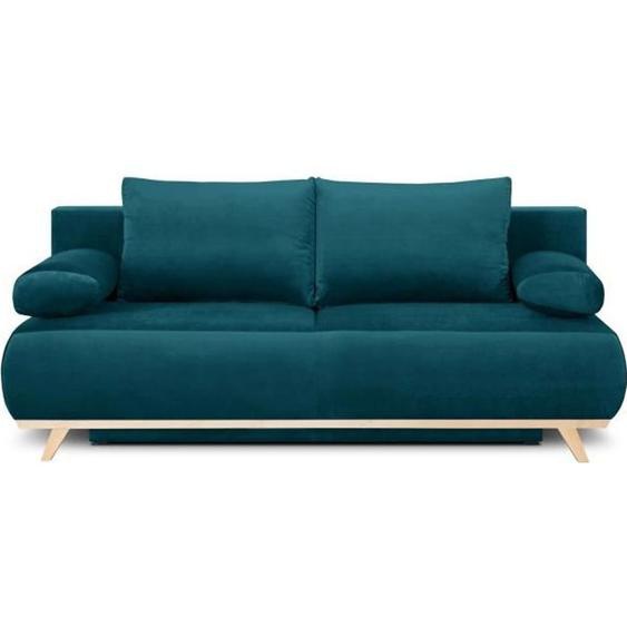 Canapé convertible 3 places avec coffre de rangement en velours bleu canard - Laria