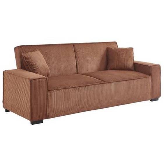 Canapé convertible 3 places camel velours côtelé L 231 x P 96.5 x H 80cm