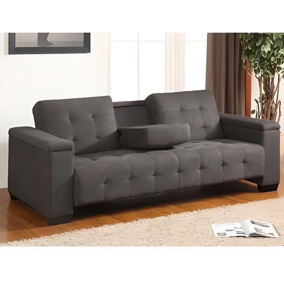 Canapé convertible 3 places DEVONSHIRE - VENTE-UNIQUE - Microfibre Gris - Tablette rabattable