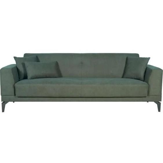canapé-lit 3 places HENRY - Tissu vert foncé - 3 coussins - Rangement - 234 x 85 x 84 cm