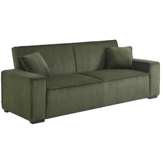 Canapé convertible 3 places kaki velours côtelé L 231 x P 96.5 x H 80cm