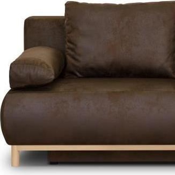 Canapé convertible - 3 places - MIKA - Tissu vintage cuir vieilli Marron foncé - Coffre - 192 x 84 x 93 cm
