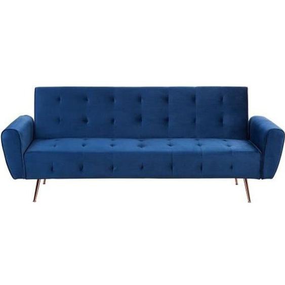 Canapé convertible 3 places velours bleu marine SELNES