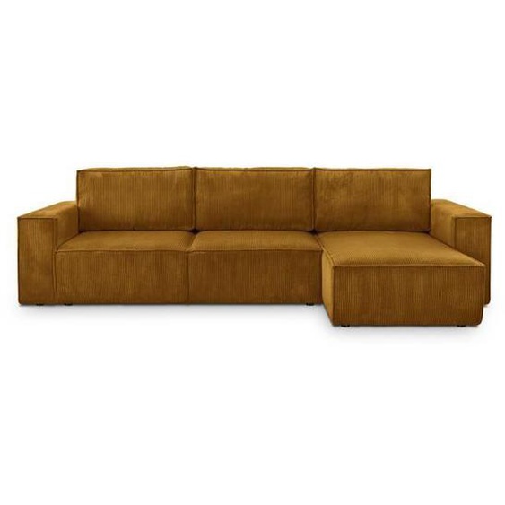 Canapé convertible 5 places - HOMIFAB - Harper - Angle réversible - Coffre de rangement - Velours côtelé jaune