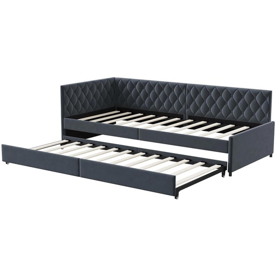 Canapé convertible avec coffre de rangement - Lit de jour 90 x 200 cm - Revêtement en velours - Convertible en lit - Sommier à lattes intégré - Coffre de rangement intégré - Lit dappoint - Gris