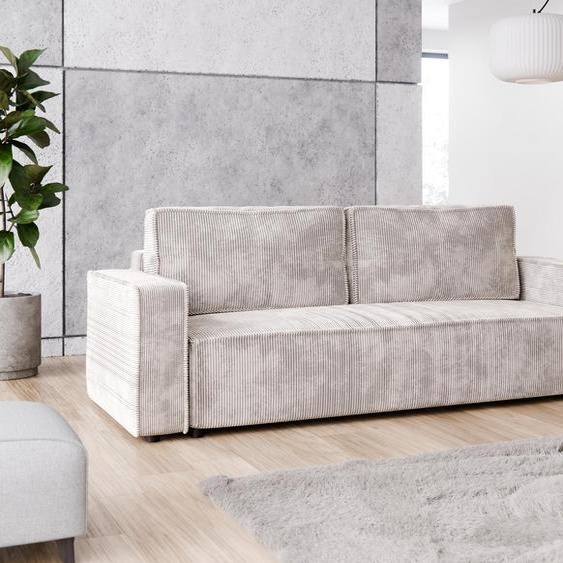 Canapé convertible avec fonction couchage DL et coffre 200x140 Velours Côtelé Poso Crème BRIK
