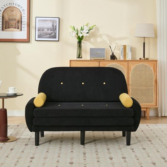 Canapé convertible, canapé 2 places, canapé-banquette, fauteuil relax, espace de rangement, dossier réglable, velours, noir, 133,5 x 77 x 85 cm, noir