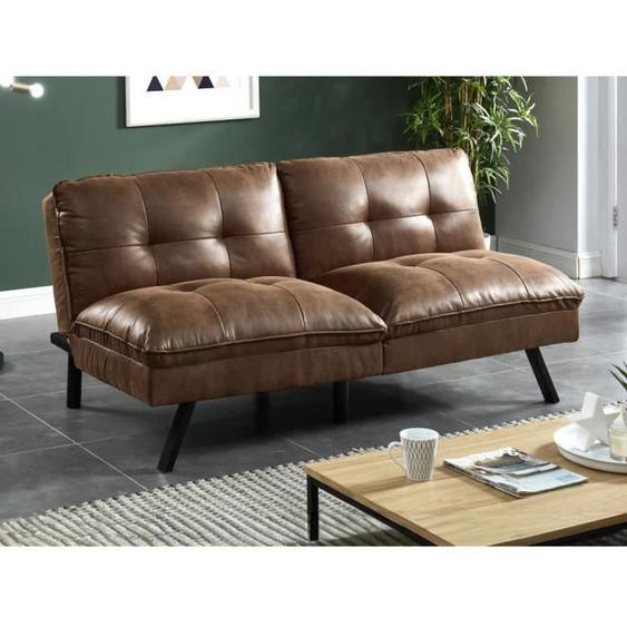 Canapé convertible clic-clac 3 places en microfibre vieillie marron PEGULA II