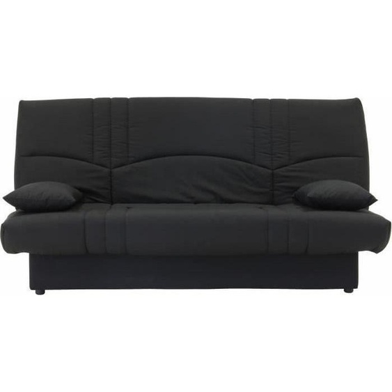 Canapé Convertible Clic Clac 3 Places, Tissu Noir, L 190 x P 92 cm, Style Contemporain, Avec 2 Coussins