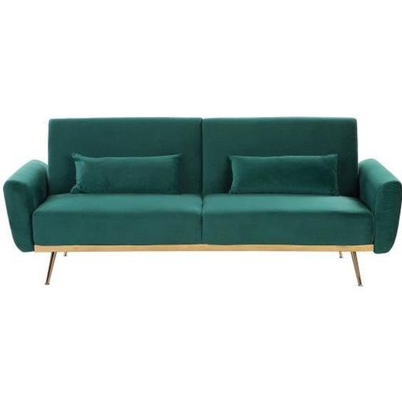 Canapé convertible en velours vert EINA - BELIANI - Vintage - 3 places - Avec accoudoirs - Style rétro