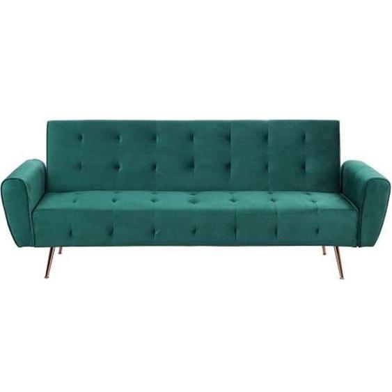 Canapé convertible en velours vert SELNES - BELIANI - 3 places - Style classique - Intemporel
