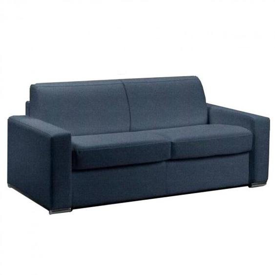 Canapé convertible express 120 IMPERIAL matelas 22 cm sommier lattes tweed Twist bleu nuit