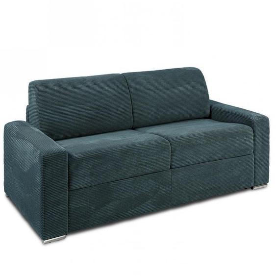 Canapé convertible EXPRESS DREAMER 140cm lattes matelas 16 cm velours côtelé azur