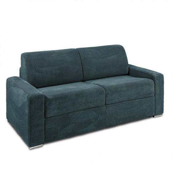 Canapé convertible EXPRESS DREAMER sommier LATTES 120cm matelas 16 cm velours côtelé azur