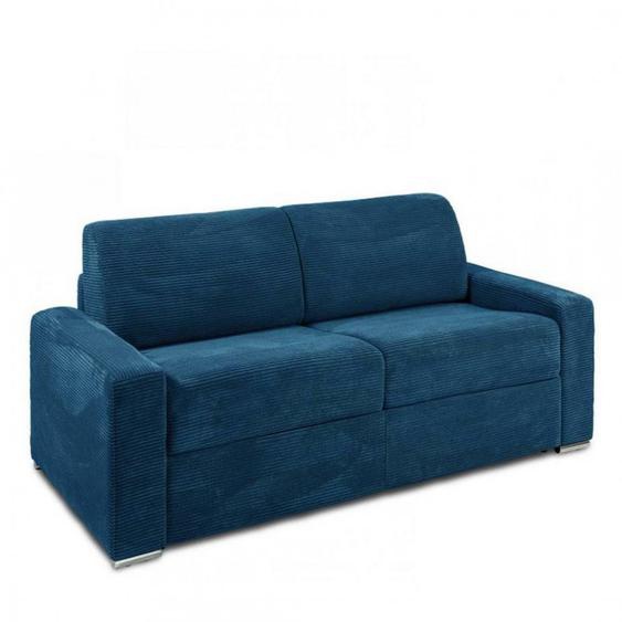 Canapé convertible EXPRESS DREAMER sommier LATTES 160cm matelas 16 cm velours côtelé bleu
