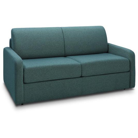 Canapé convertible express MAC MAHON sommier lattes 140cm matelas 16cm tissu tweed bleu lagon