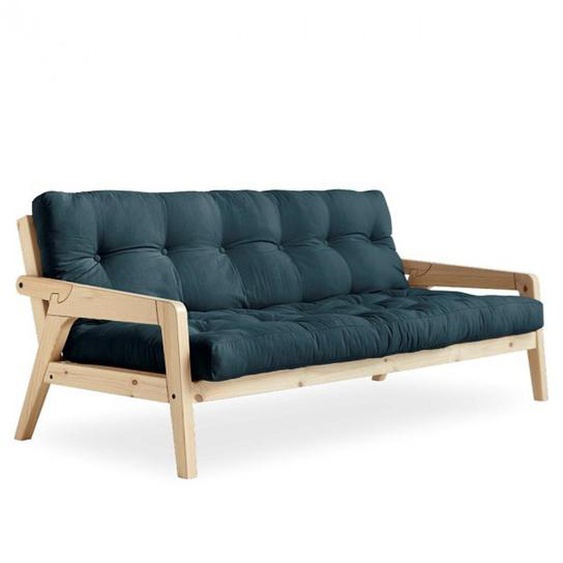 Canapé convertible futon GRAB pin naturel coloris bleu pétrole couchage 130 cm.